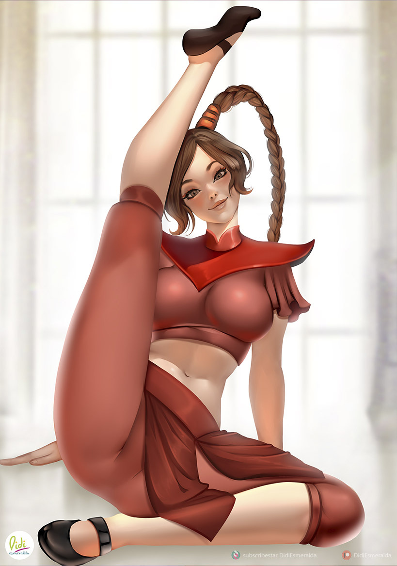 1girls avatar_the_last_airbender big_breasts breasts clothing didi_esmeralda female female_only flats large_breasts mary_janes small_breasts solo spread_legs straight_hair ty_lee