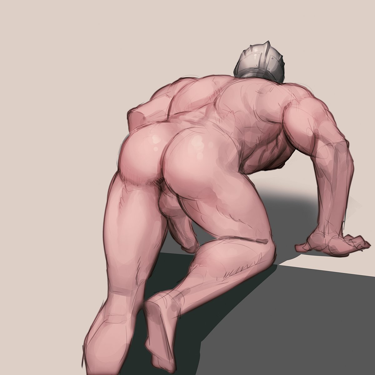 ass, back muscles, backsack, balls, ballsack, bent over, big ass, bubble ass, bubble butt, chosen undead, colored sketch, completely nude, d bdbd, dark souls, erection, fromsoftware, helmet, male, male only, muscles, muscular, muscular male, nude, penis, rear view, sketch, solo, uncensored