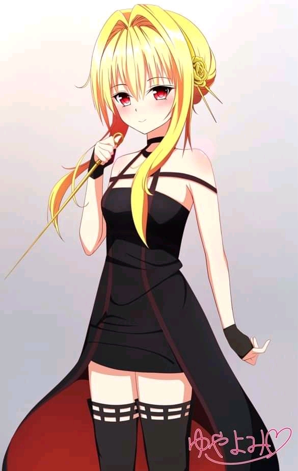 1girls black_clothing black_dress black_outfit blonde_hair cosplay diadem dress female female_only flower_ornament fringe golden_darkness hair_ornament holding_object knives konjiki_no_yami long_hair looking_at_viewer pale-skinned_female red_eyes small_breasts smile smiling_at_viewer solo solo_female spy_x_family thick_thighs thighs to_love-ru to_love-ru_darkness yor_briar_(cosplay) yuya_yomi