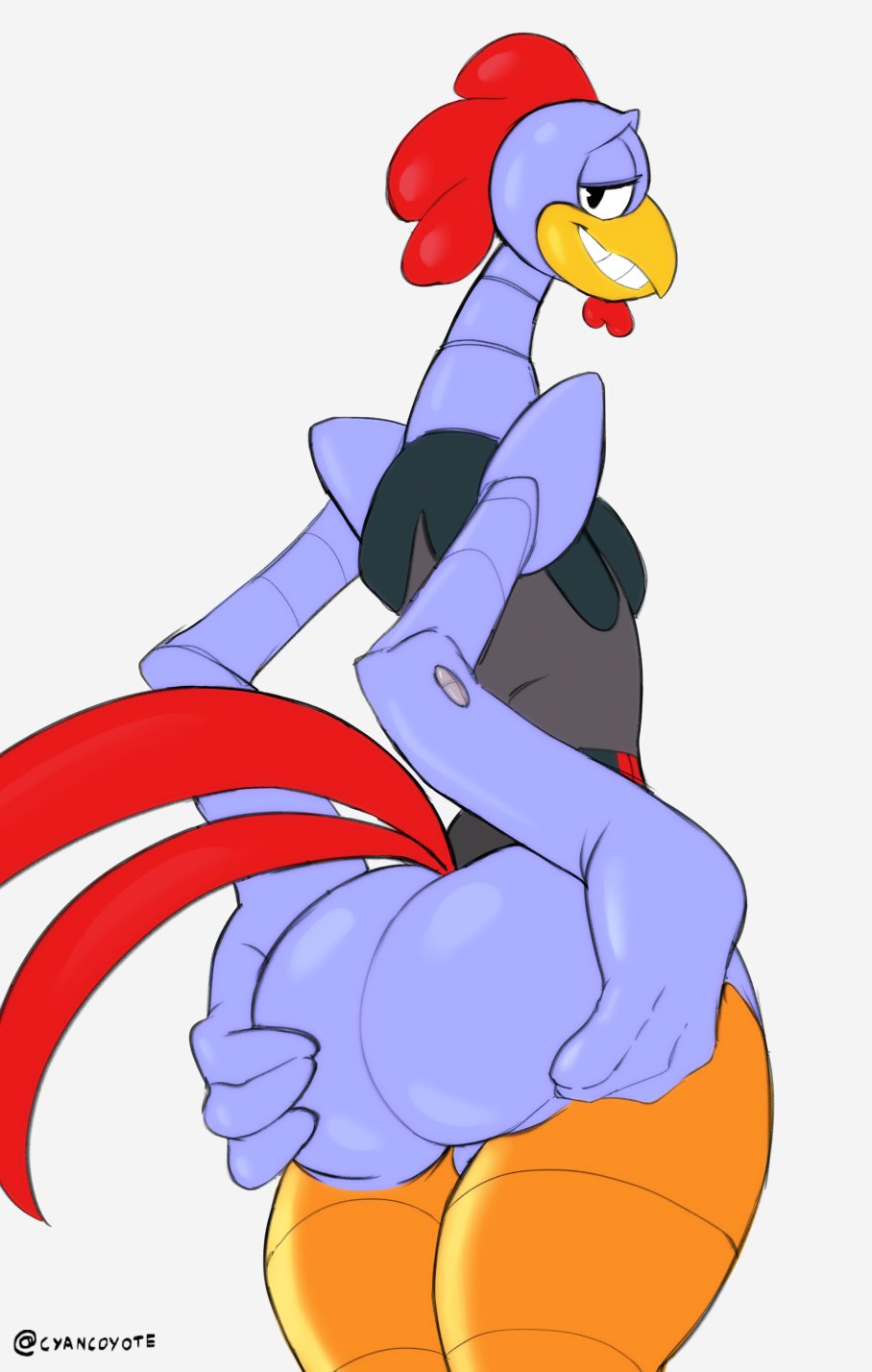 2022 adventures_of_sonic_the_hedgehog anthro ass avian backsack balls barely_visible_balls barely_visible_genitalia big_ass bird chicken cyancoyote galliform gallus_(genus) genitals grin hand_on_butt hi_res looking_at_viewer looking_back looking_back_at_viewer machine male metallic_body phasianid portrait rear_view robot scratch_(adventures_of_sonic_the_hedgehog) scratch_(sonic) sega smile solo sonic_(series) sonic_the_hedgehog_(series) three-quarter_portrait