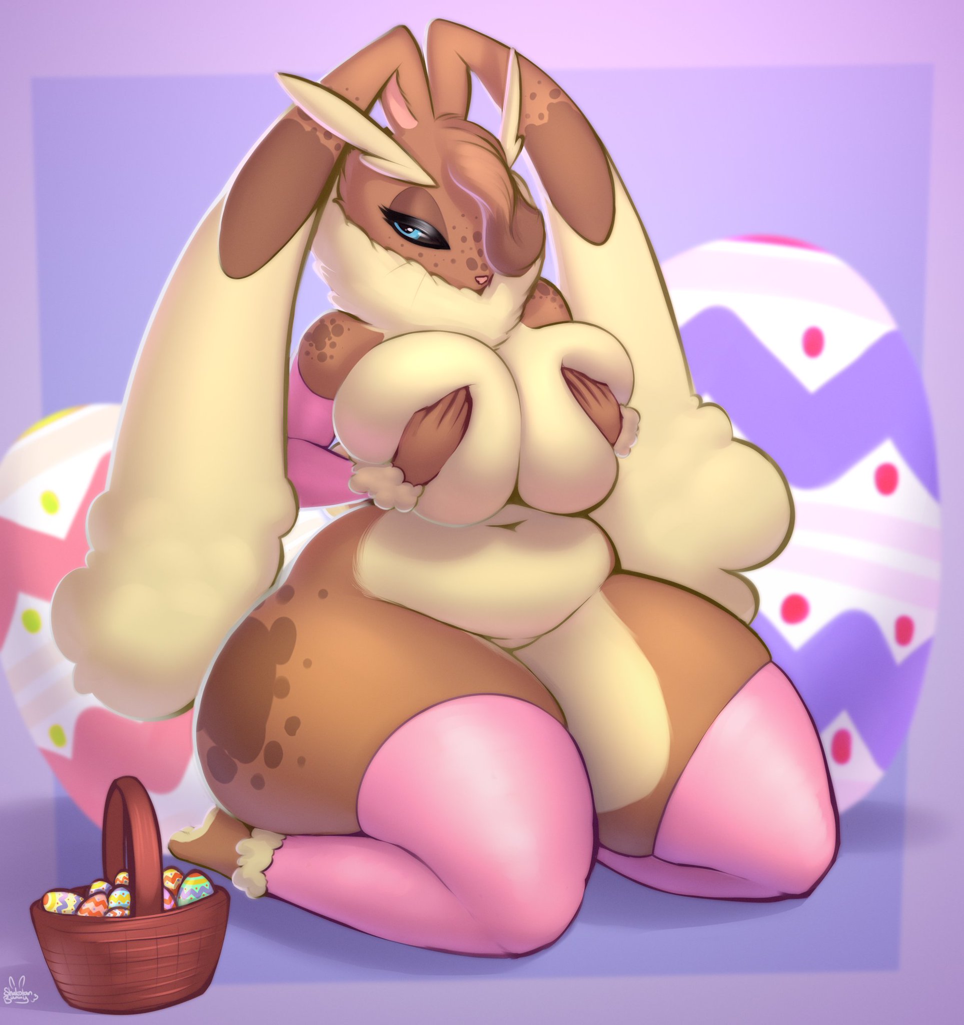 armwear, big breasts, breasts, clothing, female, fur, furry, furry only, hazel (shakotanbunny), legwear, lopunny, nintendo, pokémon (species), pokemon, pokemon (species), shakotanbunny, slightly chubby, solo, tagme, thick thighs, wide hips