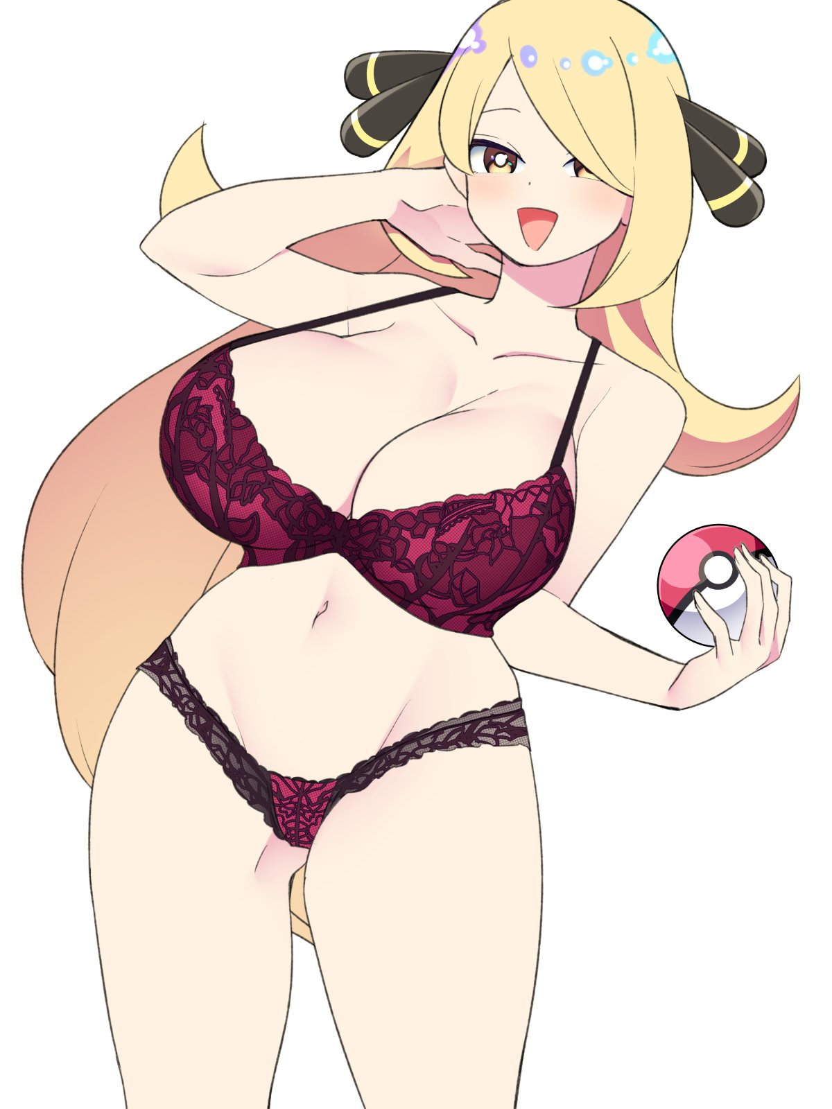 1girls 2d 2d_(artwork) alternate_breast_size ass_length_hair bellupup big_breasts blonde_female blonde_hair blonde_hair_female blush bottomwear bra breasts breasts_bigger_than_head brown_eyes cleavage clothing cynthia_(pokemon) female female_only game_freak hair_over_one_eye huge_breasts lace-trimmed_bra lace-trimmed_panties lace_bra lace_panties lace_trim lingerie lingerie_bra lingerie_only lingerie_panties long_hair looking_at_viewer matching_underwear mature mature_female open_mouth panties pokeball pokemon pokemon_dppt red_bra red_panties smile solo solo_female thick_thighs thighs topwear upper_body very_long_hair wide_hips yellow_eyes