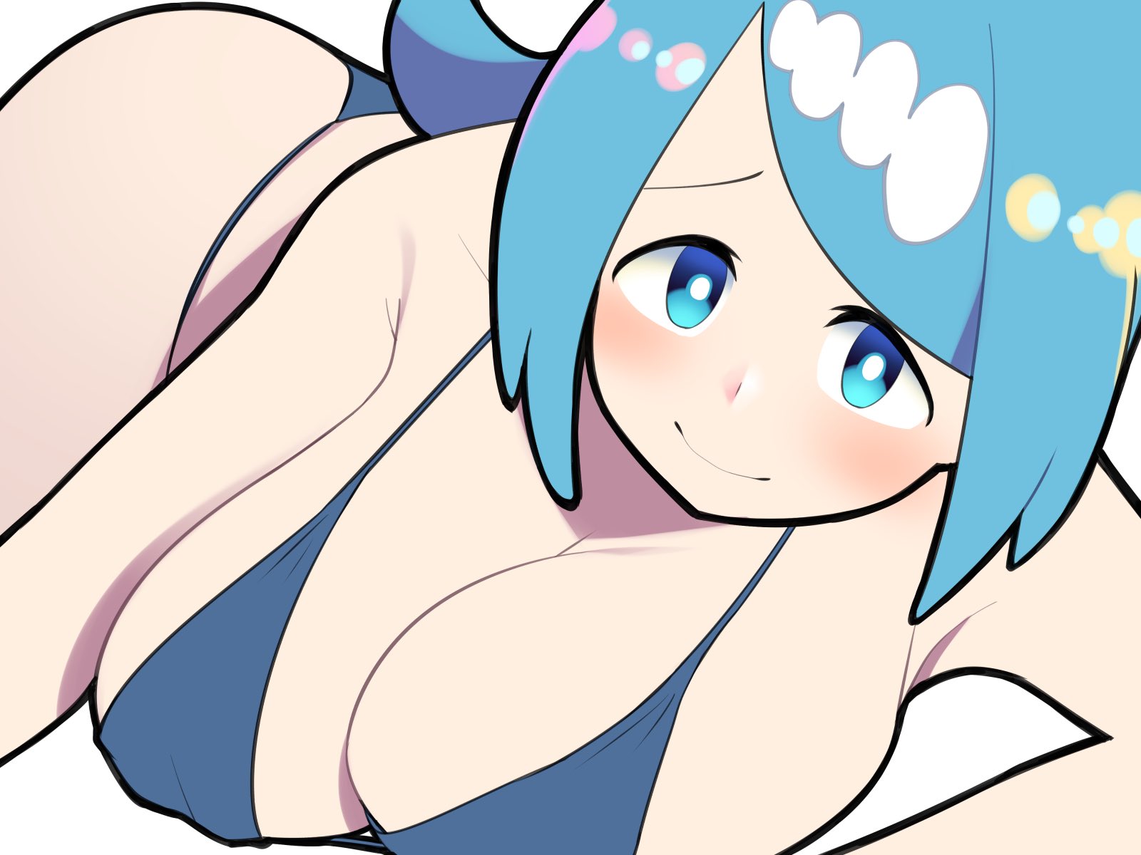 1girls, ass, bellupup, big breasts, bikini, bikini bottom, bikini top, blue bikini, blue eyes, blue hair, bottomwear, breasts, clothing, female, female only, game freak, lana's mother (pokemon), looking at viewer, mature, mature female, milf, mother, pokemon, pokemon sm, smile, solo, solo female, thighs, topwear