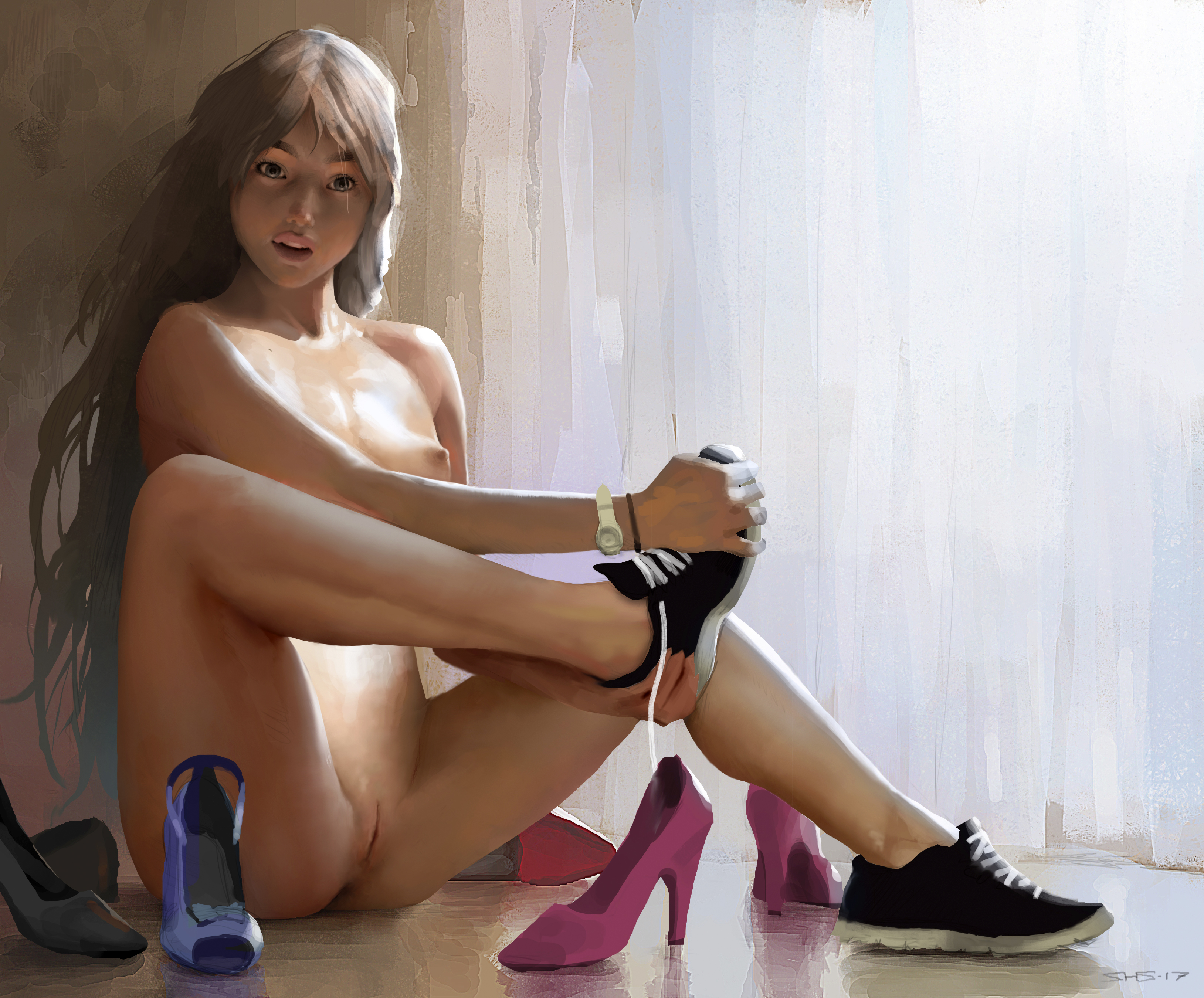 1girls, breasts, female, female only, looking at viewer, naked footwear, naked shoes, naked sneakers, nude, nude female, oc, original, original character, pussy, shoes, shoes only, sneakers, solo, solo female, spread legs, stahlberg, vagina