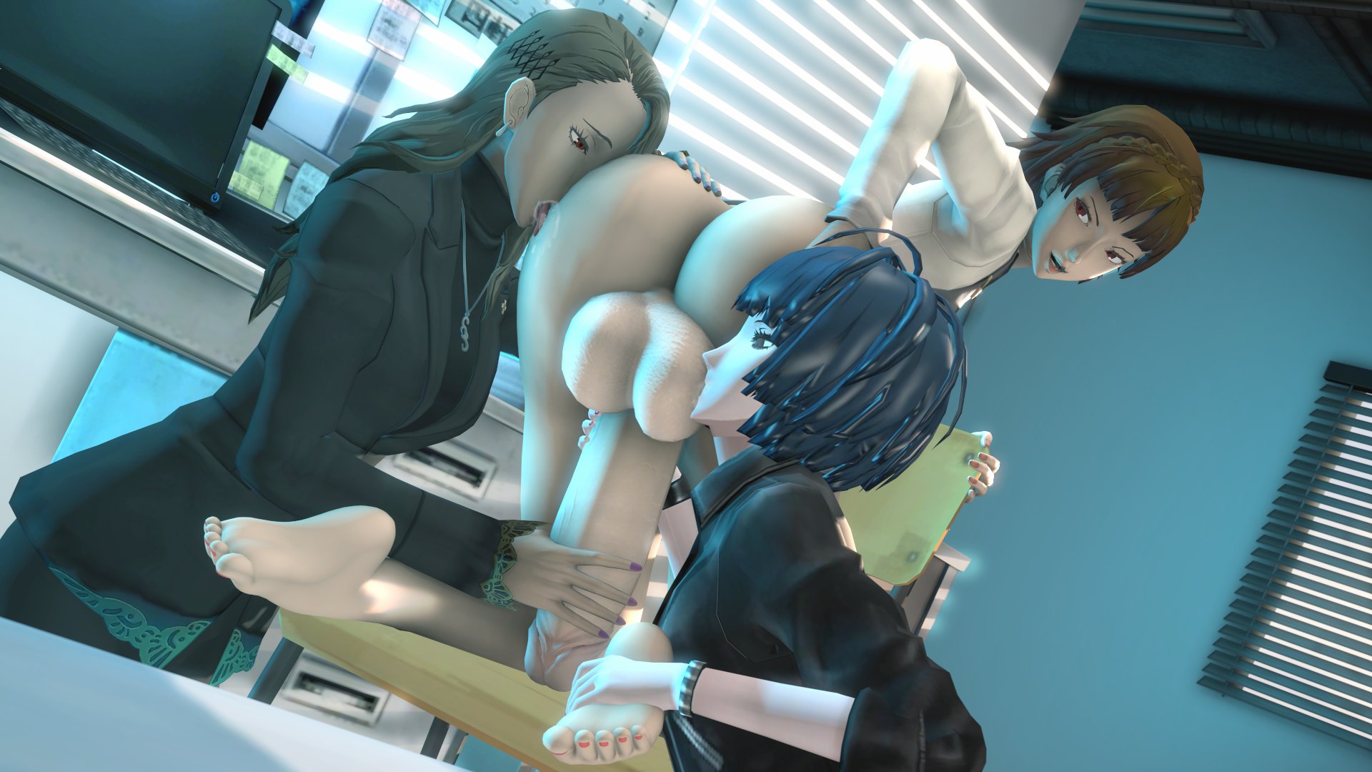 1futa, 2girls, 3d, ass, ass worship, atlus, balls, balls sucking, balls worship, brown hair, cock worship, cock-tail, female, femsub, futa on female, futa sans pussy, futadom, futanari, group, group sex, handjob, huge balls, incest, intersex, lesbian incest, makoto niijima, mostly nude, nude, penis, persona, persona 5, sae niijima, short hair, siblings, sisters, tae takemi, theboobedone, threesome, yuri incest