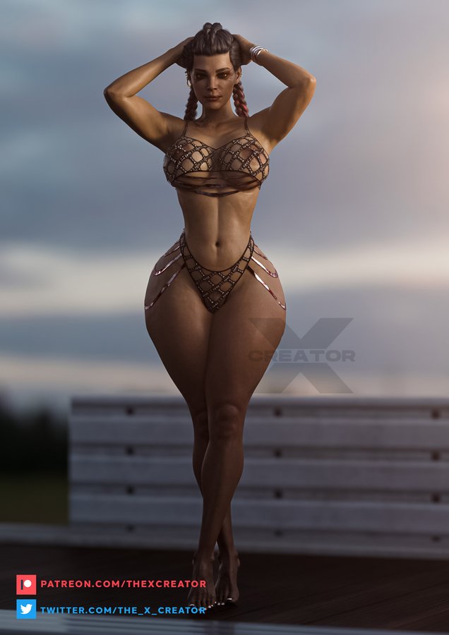 1girls, 3d, apex legends, barefoot, big breasts, bikini, braided hair, breasts, dark skin, dark-skinned female, feet, female, female only, loba (apex legends), nipples, patreon username, respawn entertainment, solo, solo female, swimsuit, the x creator, thick thighs, twitter username, voluptuous