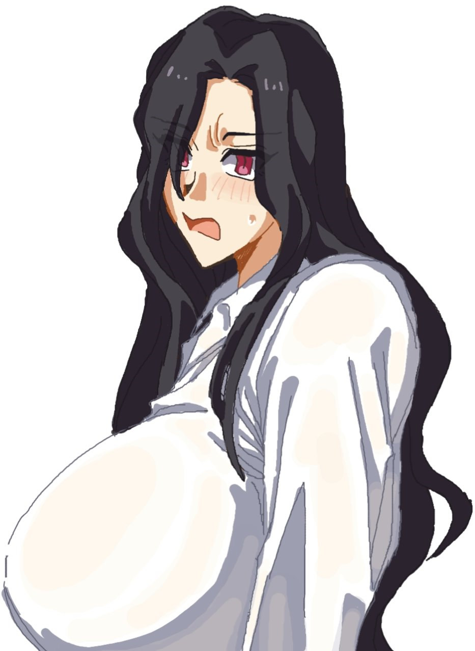 alternate_breast_size bangs bangs_over_eyes bangs_over_one_eye big_breasts black_hair blush breasts breasts_bigger_than_head color enormous_breasts female_focus flustered genderswap_(mtf) huge_breasts large_breasts long_hair looking_at_viewer maharirisu7318 melty_blood michael_roa_valdamjong no_background office_lady red_eyes rule_63 sagging_breasts shirt shy side_view sideboob skirt sweat sweatdrop sweating tsukihime type-moon vampire vampire_girl