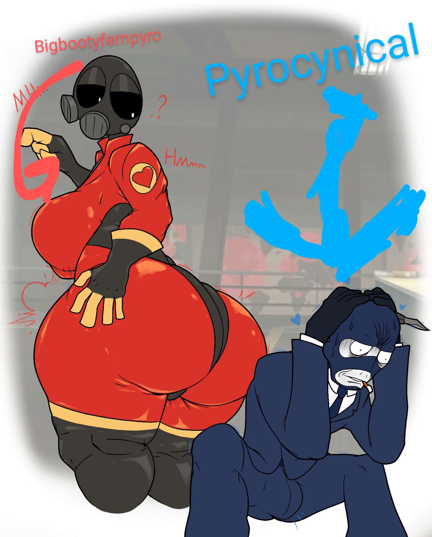 bulge_through_clothing edit edited fat_ass fat_butt female low_quality low_quality_edit pyro_(team_fortress_2) pyrocynical spy_(team_fortress_2) team_fortress_2 theimmortalguy