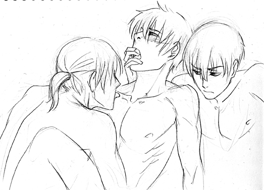 3boys darker_than_black fingers_in_mouth gay hei male meteor_twins multiple_boys oral_fingering threesome yaoi