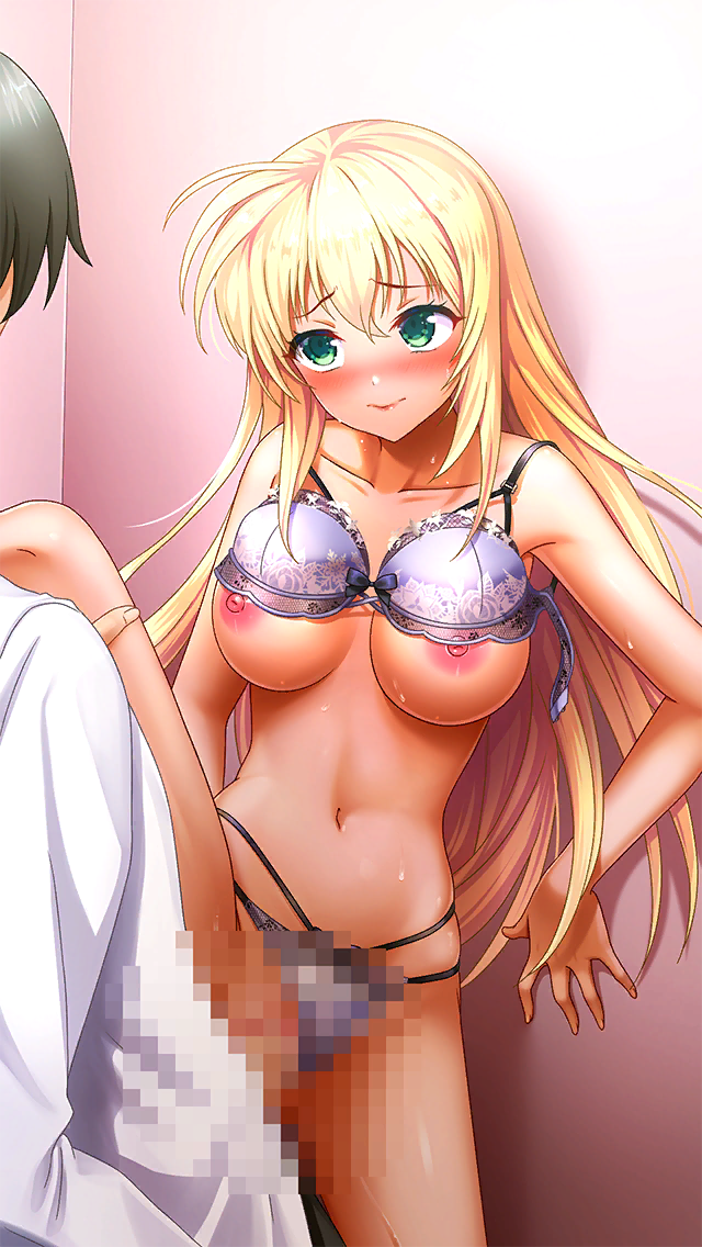 1boy against_wall bare_arms blonde_hair blush bra bra_lift breasts censored closed_mouth clothing_aside collarbone doukyuusei_another_world female game_cg green_eyes hair_between_eyes kakyuusei large_breasts leg_lift long_hair mosaic_censoring multi-strapped_panties navel nipples official_art panties panties_aside penis purple_bra purple_panties pussy_juice sex shirt solo_focus standing standing_sex straight straight_hair tina_(kakyuusei) underwear underwear_only vaginal_penetration very_long_hair white_shirt