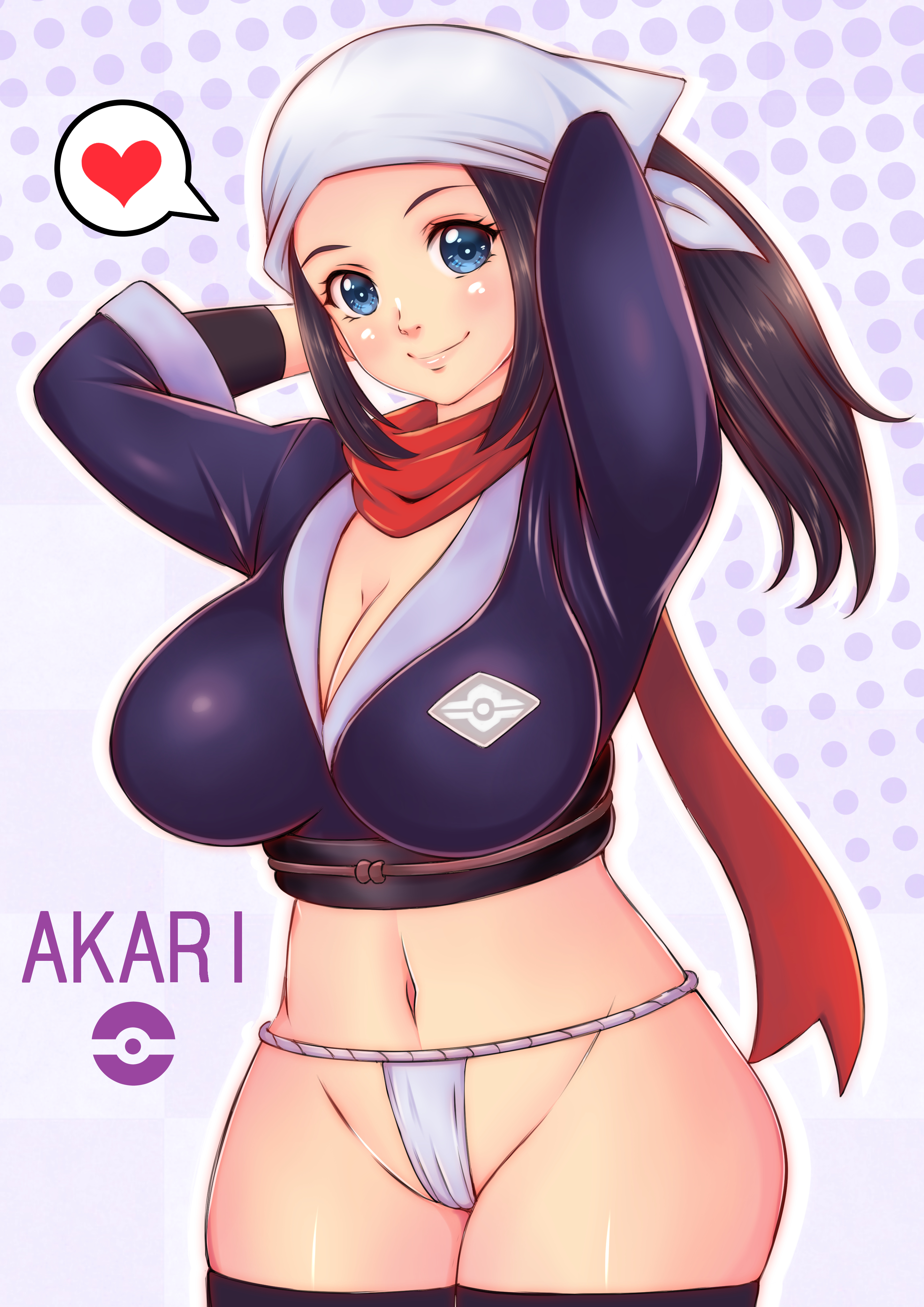 1girls, absurd res, akari (pokemon), alternate breast size, blue eyes, breasts, cleavage, female, female only, fundoshi, hi res, large breasts, looking at viewer, misune art, nintendo, pokemon, pokemon legends: arceus, solo, thighhighs, wide hips