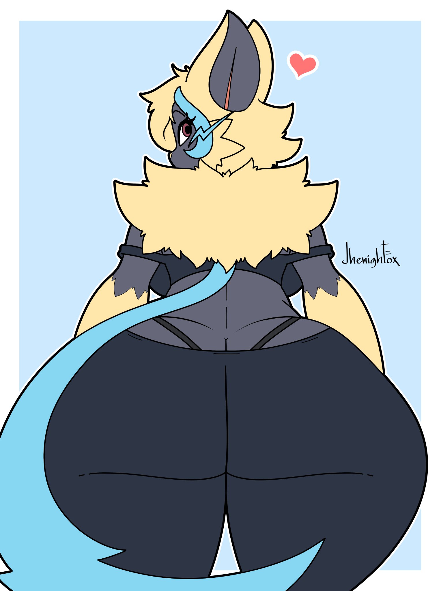 1girls, anthro, ass, ass cleavage, ass crack, backboob, big ass, big hips, black fur, breasts, brown eyes, butt crack, female, fur, furry, furry only, g-string, heart, huge ass, jhenightfox, leggings, looking back, mythical pokemon, nintendo, pokémon (species), pokemon, pokemon (species), tagme, tail, thick ass, thick thighs, thong, visible underwear, whale tail, wide hips, year request, yellow body, yellow fur, yoga pants, zeraora
