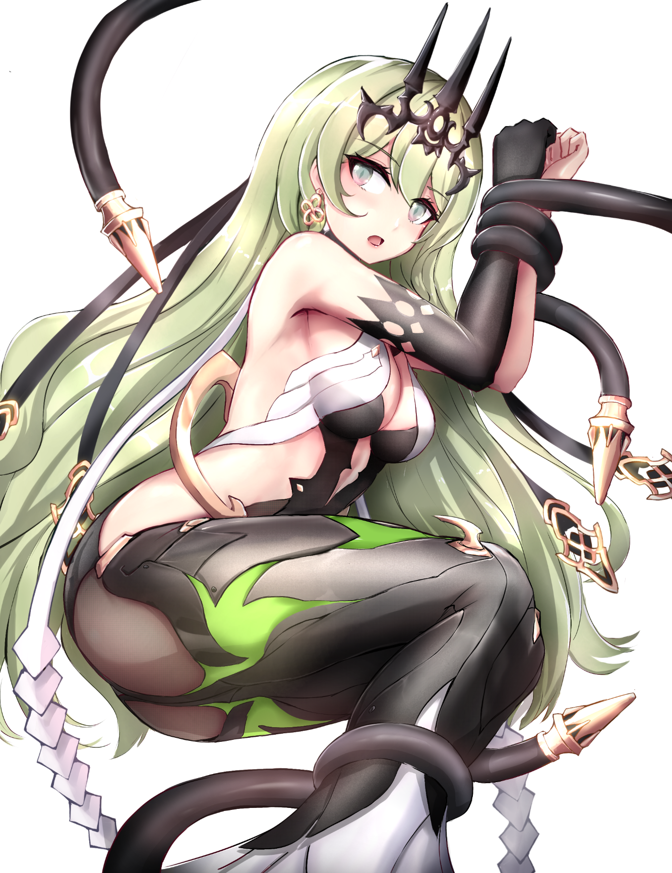 artist request, bondage, clothed, green hair, honkai (series), honkai impact 3rd, mobius (honkai impact)