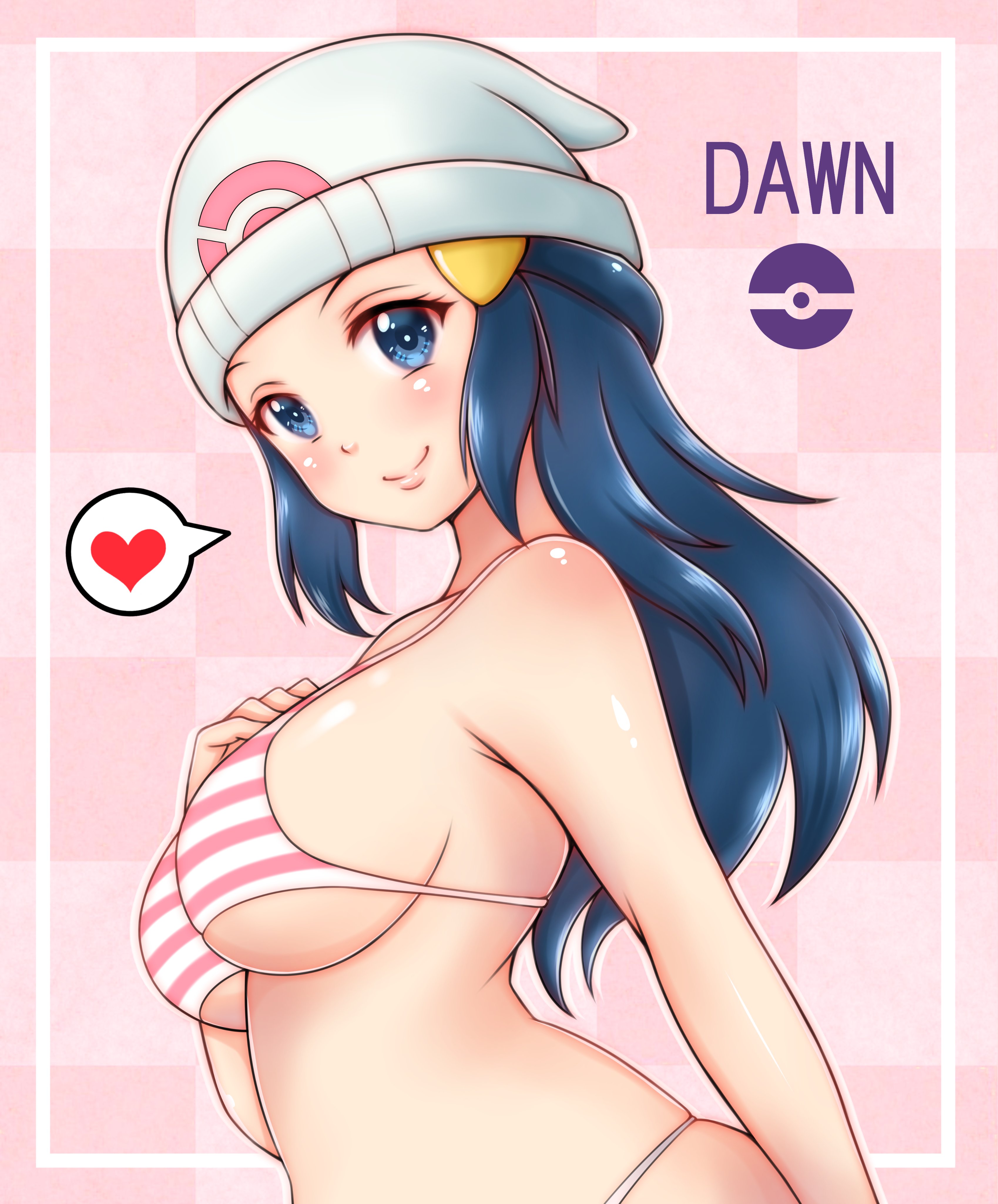 1girls, absurd res, alternate breast size, bikini, blue eyes, blue hair, breasts, cleavage, dawn (pokemon), female, female only, hi res, large breasts, looking at viewer, misune art, nintendo, pokemon, pokemon dppt, solo, swimsuit