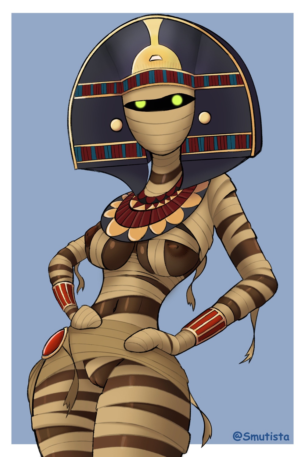 1girls big_breasts dark-skinned_female dark_skin egyptian female_mummy hands_on_hips hotel_transylvania humanoid looking_at_viewer mature_female monster monster_girl mummy nipples pussy smutista sony_pictures_animation standing