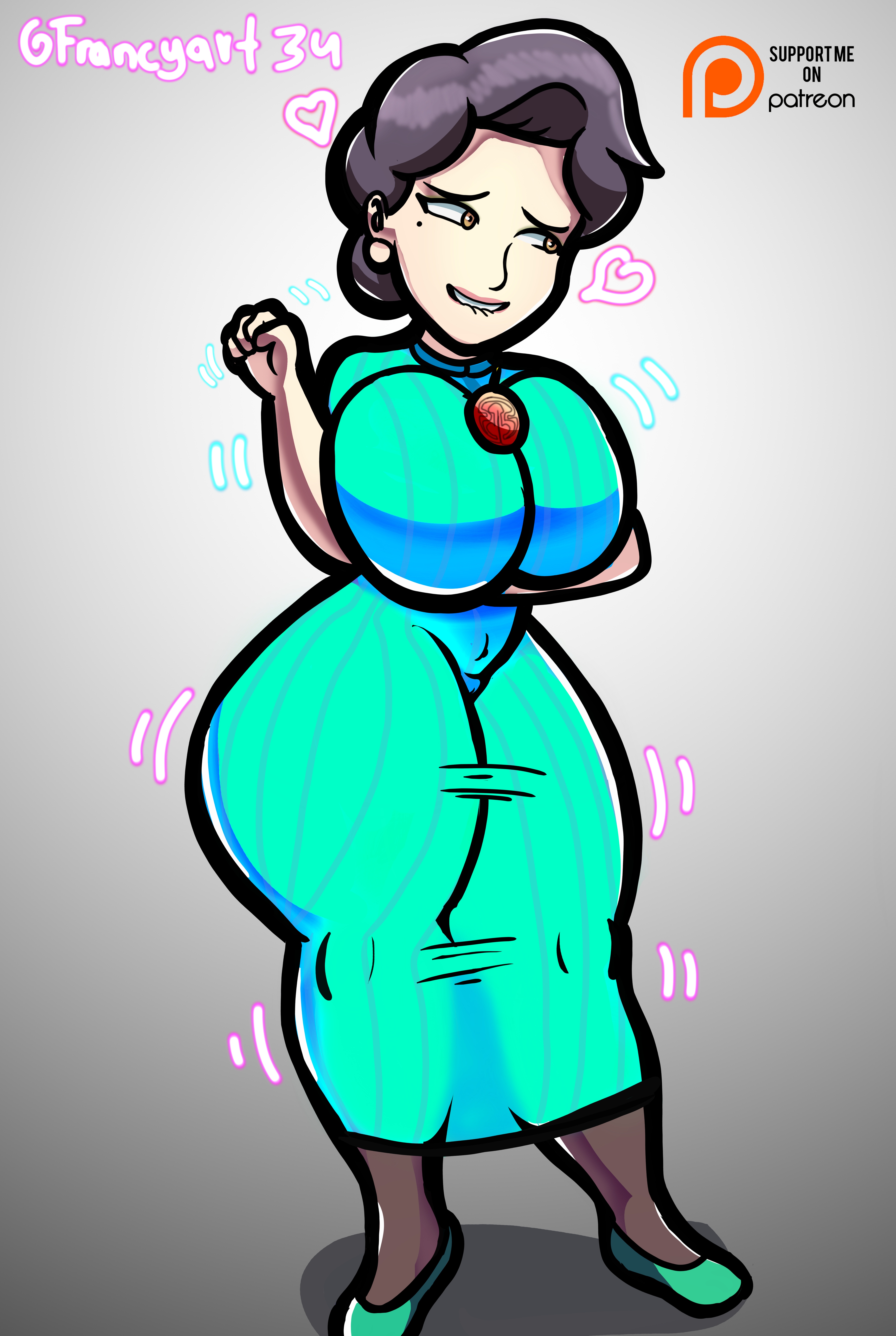 1girls, big breasts, breasts, disney, dress, female, female only, francyart34, milf, ming lee, pixar, short hair, solo, stockings, turning red, wide hips