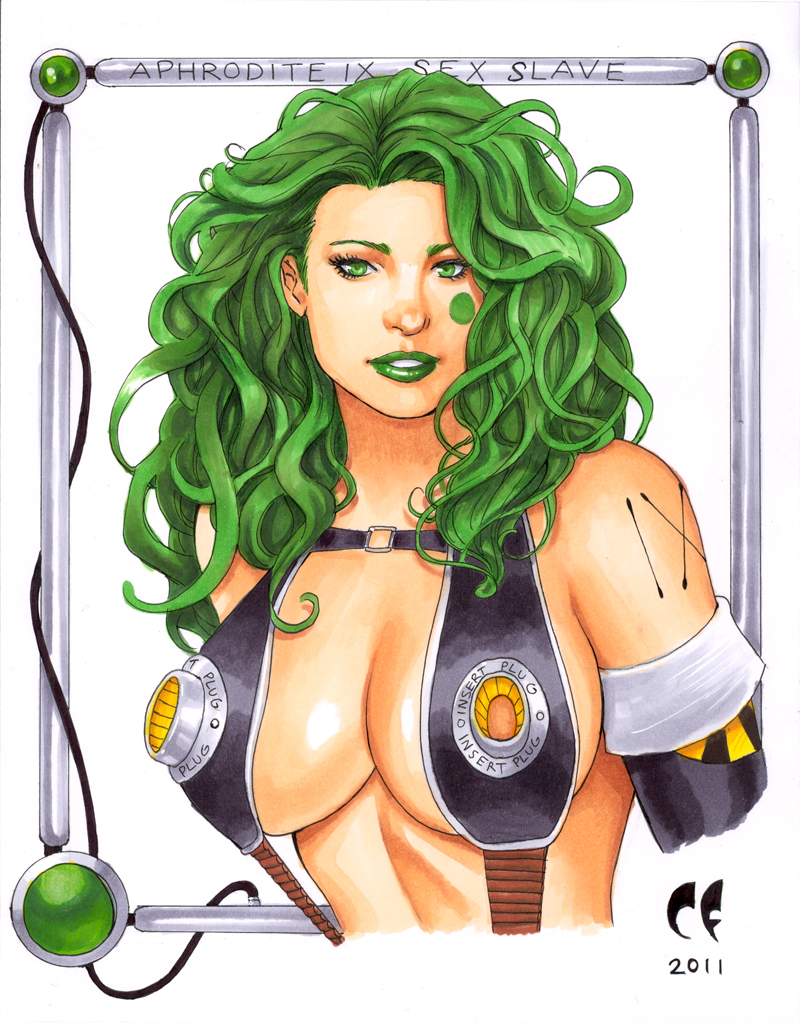 1girls android aphrodite_ix big_breasts chris_foulkes daikkenaurora female green_hair image_comics long_hair robot_girl solo tagme top_cow upper_body