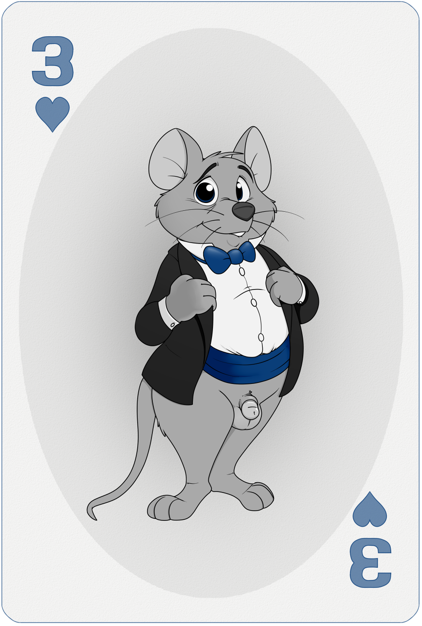 anthro bernard_(the_rescuers) blue_eyes bowtie disney furry male_only mouse neenya partially_colored penis playing_card small_penis suit tail testicles the_rescuers three_of_hearts transparent_background whiskers