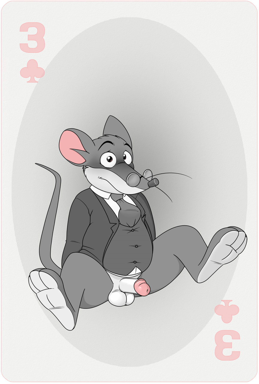 anthro bottomless erection furry geronimo_stilton geronimo_stilton_(series) glasses male mouse necktie neenya partially_colored playing_card sitting suit tail three_of_clubs transparent_background whiskers