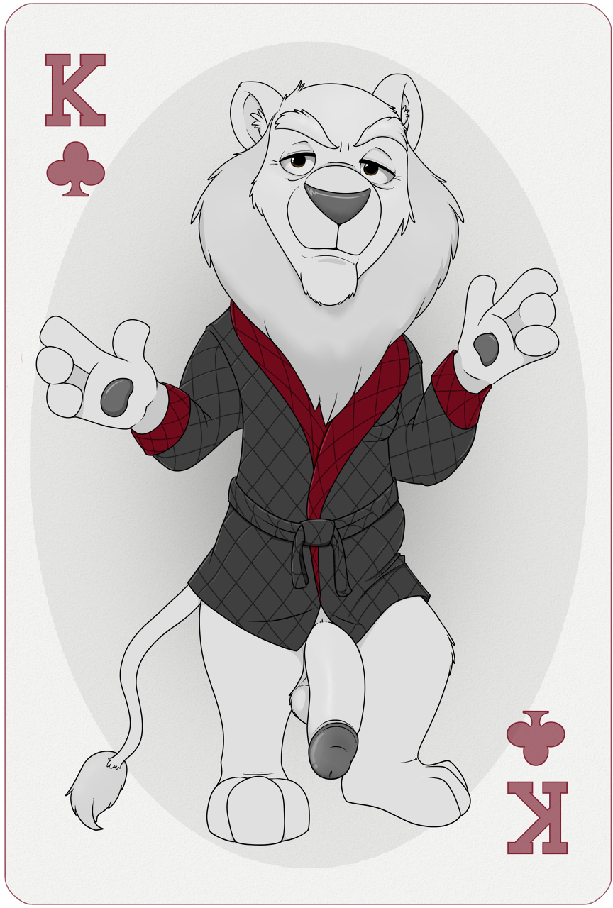 anthro father_of_the_pride feline flaccid furry huge_cock king_of_clubs lion male mane neenya partially_colored pawpads playing_card robe sarmoti solo tail transparent_background