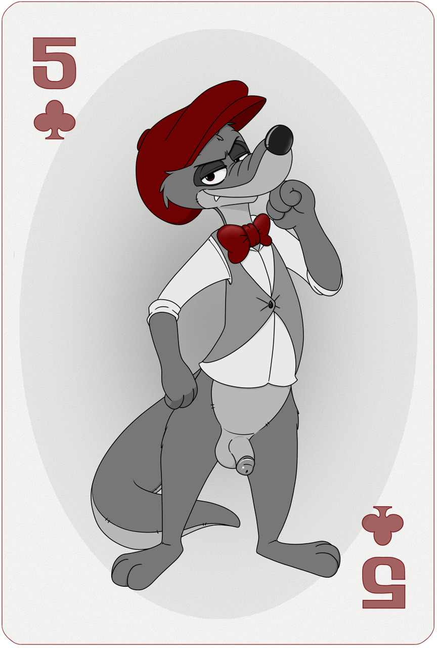 anthro bowtie disney five_of_clubs furry hat male male_only neenya penis playing_card smooth_skin solo stan_the_woozle testicles transparent_background weasel winnie_the_pooh_(franchise)