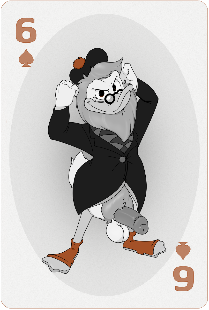 anthro avian beak beard bottomless duck ducktales flintheart_glomgold furry glasses hat neenya partially_colored playing_card six_of_spades transparent_background