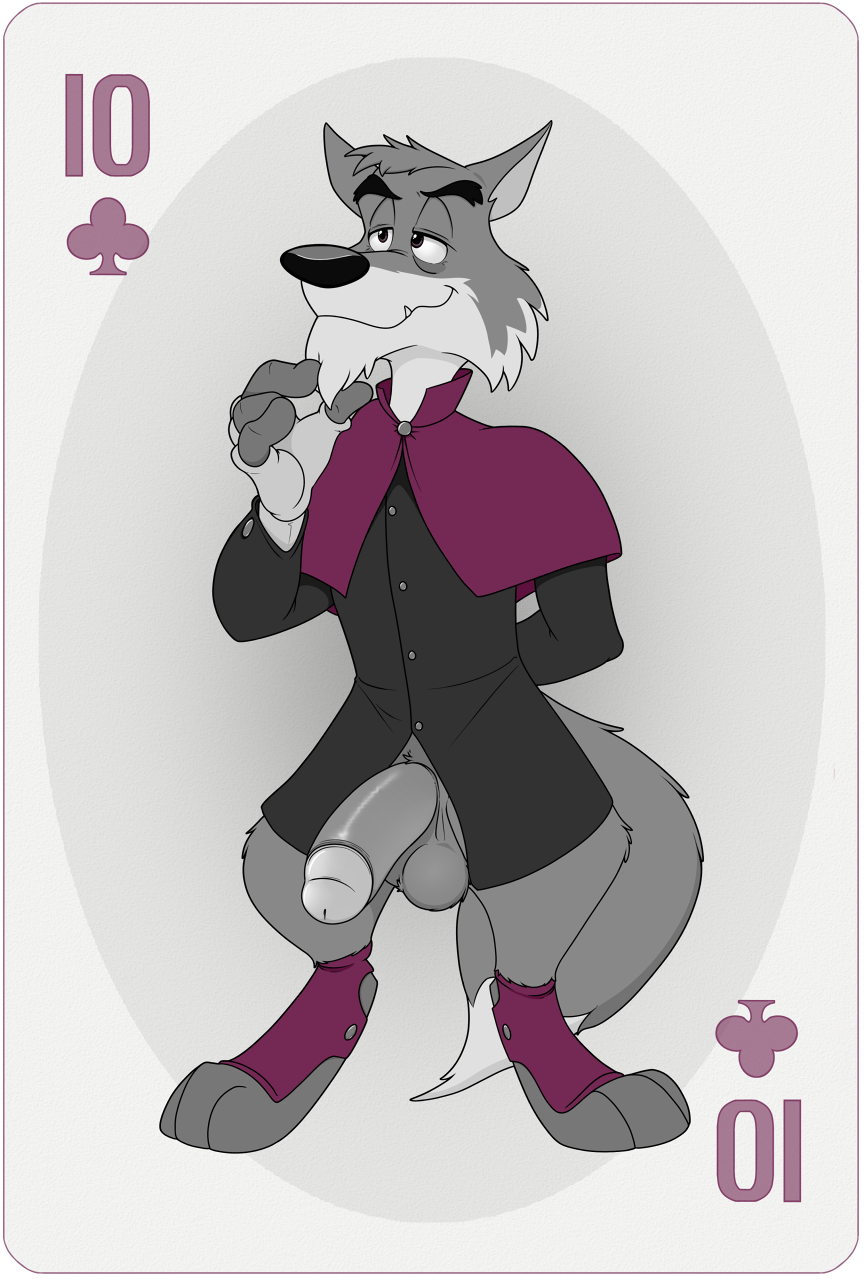 bottomless canine fagin_(saban's_adventures_of_oliver_twist) fingerless_gloves furry huge_cock male neenya partially_colored playing_card saban's_adventures_of_oliver_twist socks solo ten_of_clubs transparent_background wolf