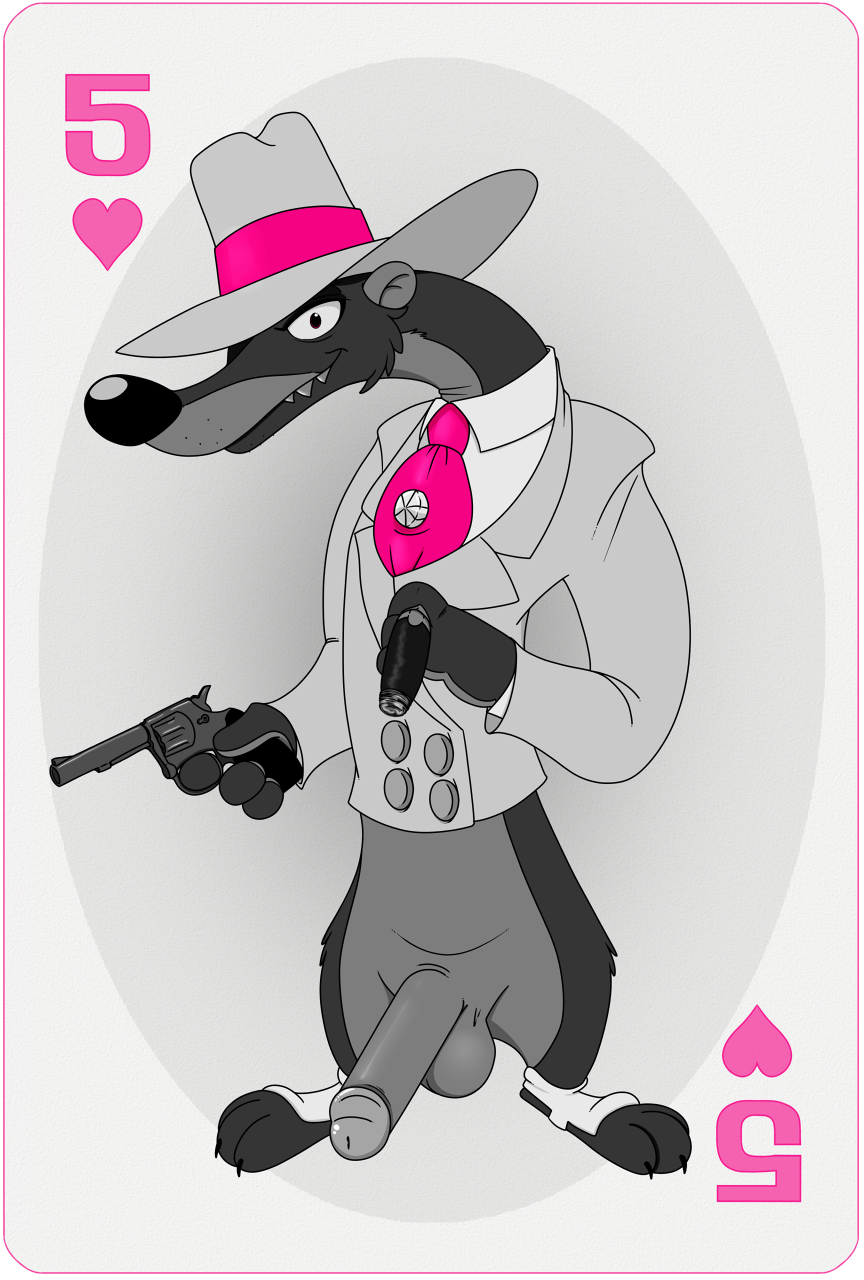 anthro cigar disney fedora firearm five_of_hearts furry gun handgun large_penis male male_only necktie neenya partially_colored pink_border pink_hat pink_necktie pistol playing_card revolver sharp_teeth smart_ass suit transparent_background weapon weasel who_framed_roger_rabbit