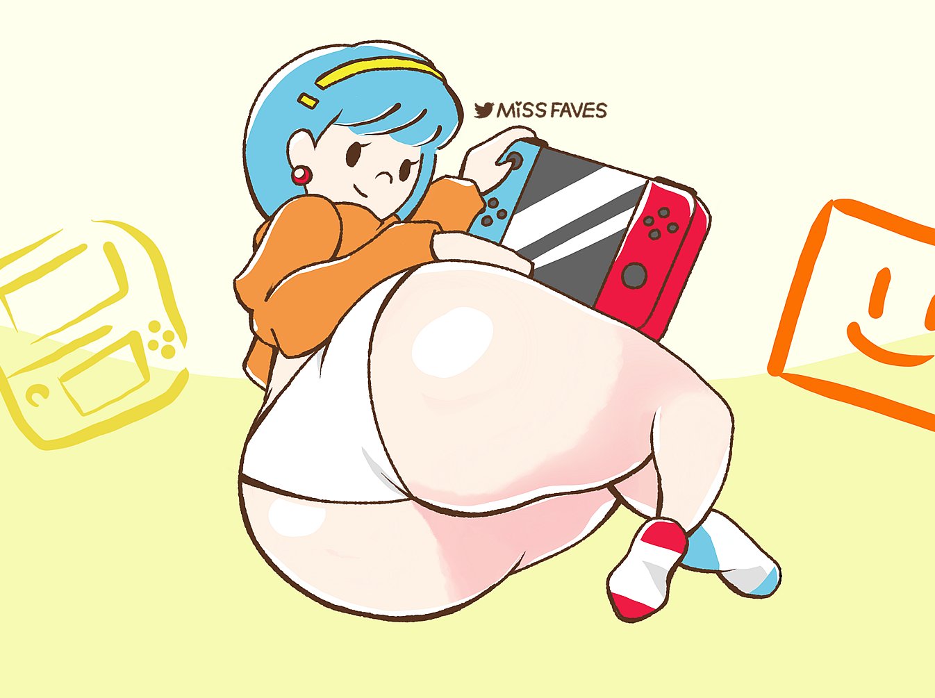 amelia_n. blue_hair hand_on_ass huge_ass huge_butt missfaves mob_face nintendo nintendo_switch panties tagme