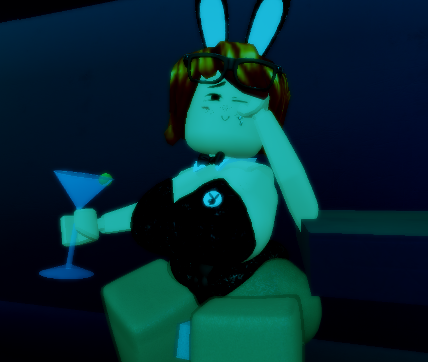 3d, acorn hair, ass, big ass, big breasts, breasts, bunnysuit, drinking, female, freckles, ginger, glasses, lefmy, roblox, robloxian, source request, tagme