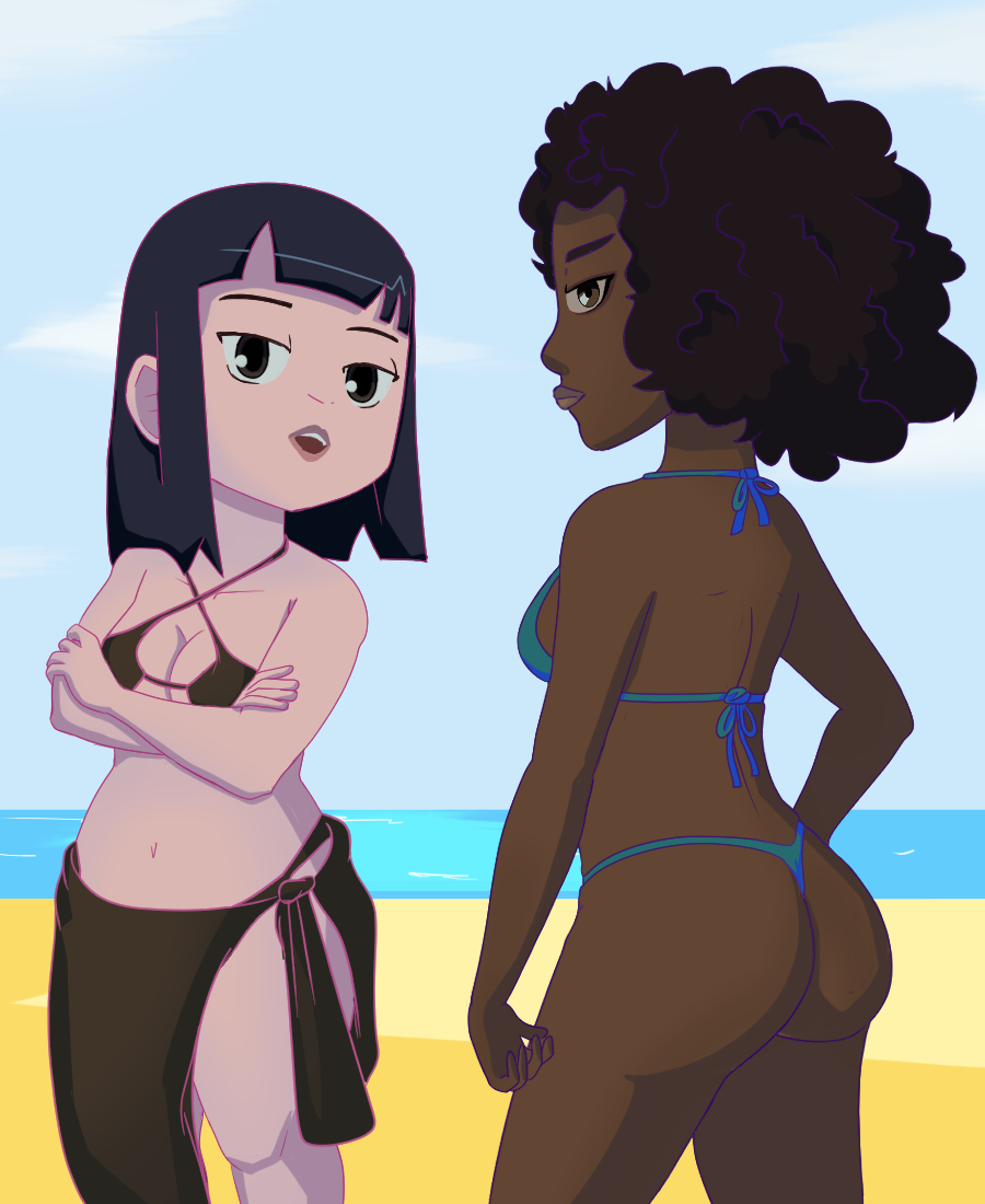 2girls ass beach bikini chocolate_and_vanilla chondra_unkrich multiple_girls vella_wilde yiik:_a_postmodern_rpg