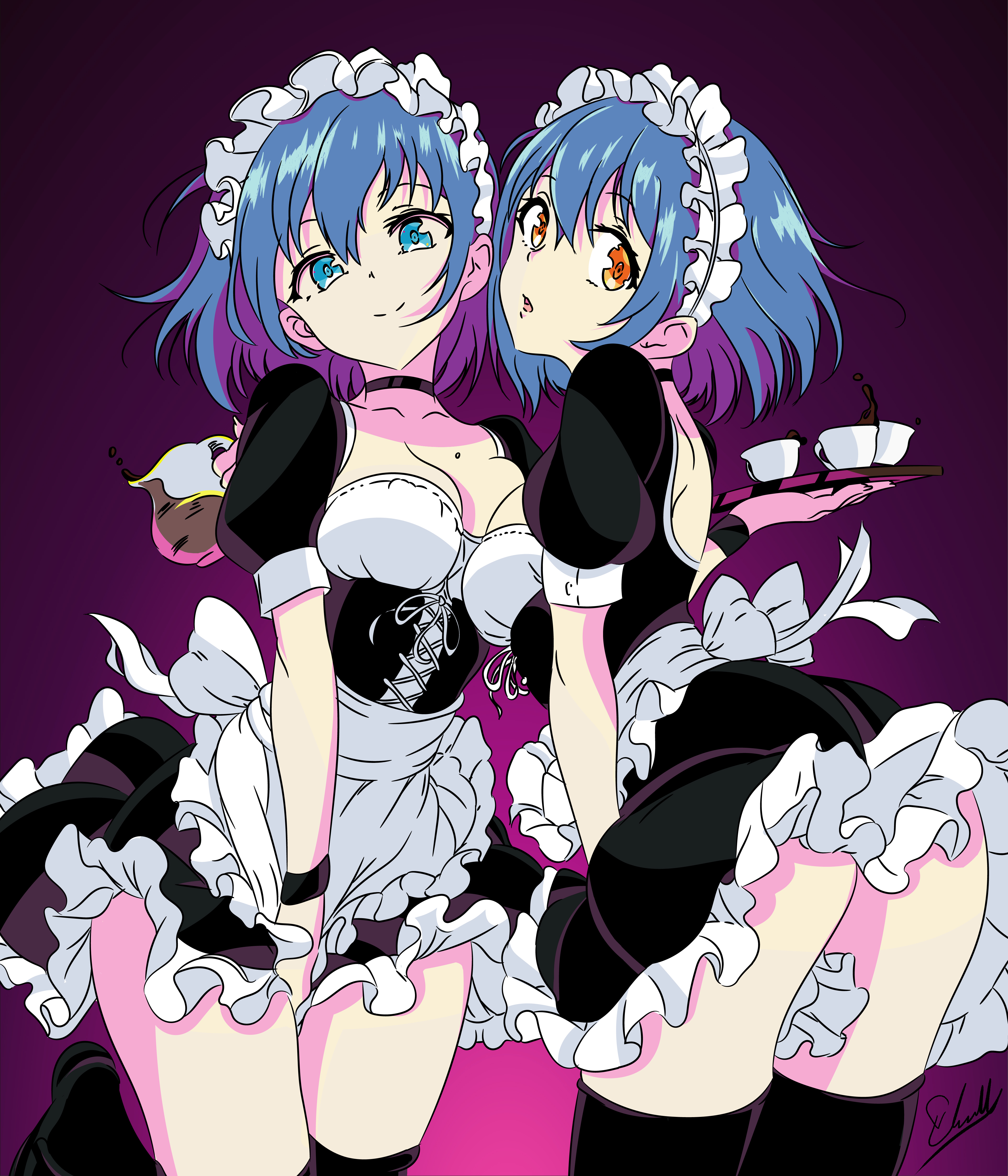 2girls, carlonchoog, female, female only, hoshizuki kaede, hoshizuki suzu, kaede to suzu, looking at viewer, maid, sisters, tagme
