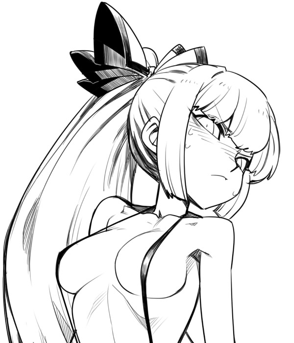 1girls, black and white, breasts, female, fujiwara no mokou, leotard, medium breasts, spacezin, tagme, touhou, white hair