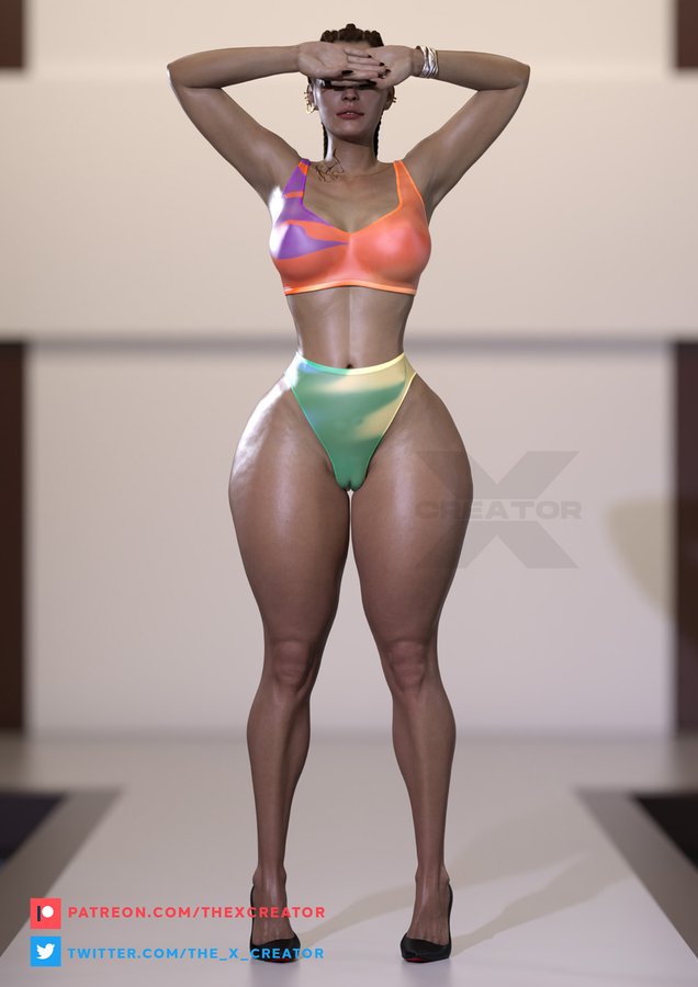 1girls, 3d, apex legends, ass, athletic, braids, breasts, cameltoe, dark skin, dark-skinned female, earrings, facing viewer, fat ass, female, female only, female protagonist, fit, fit female, hands on hips, high heels, human, large breasts, loba (apex legends), posing, pussy, respawn entertainment, solo, sports bikini, sports bra, sweatband, tattoo, the x creator, thick thighs, tight clothing, wide hips, workout clothes
