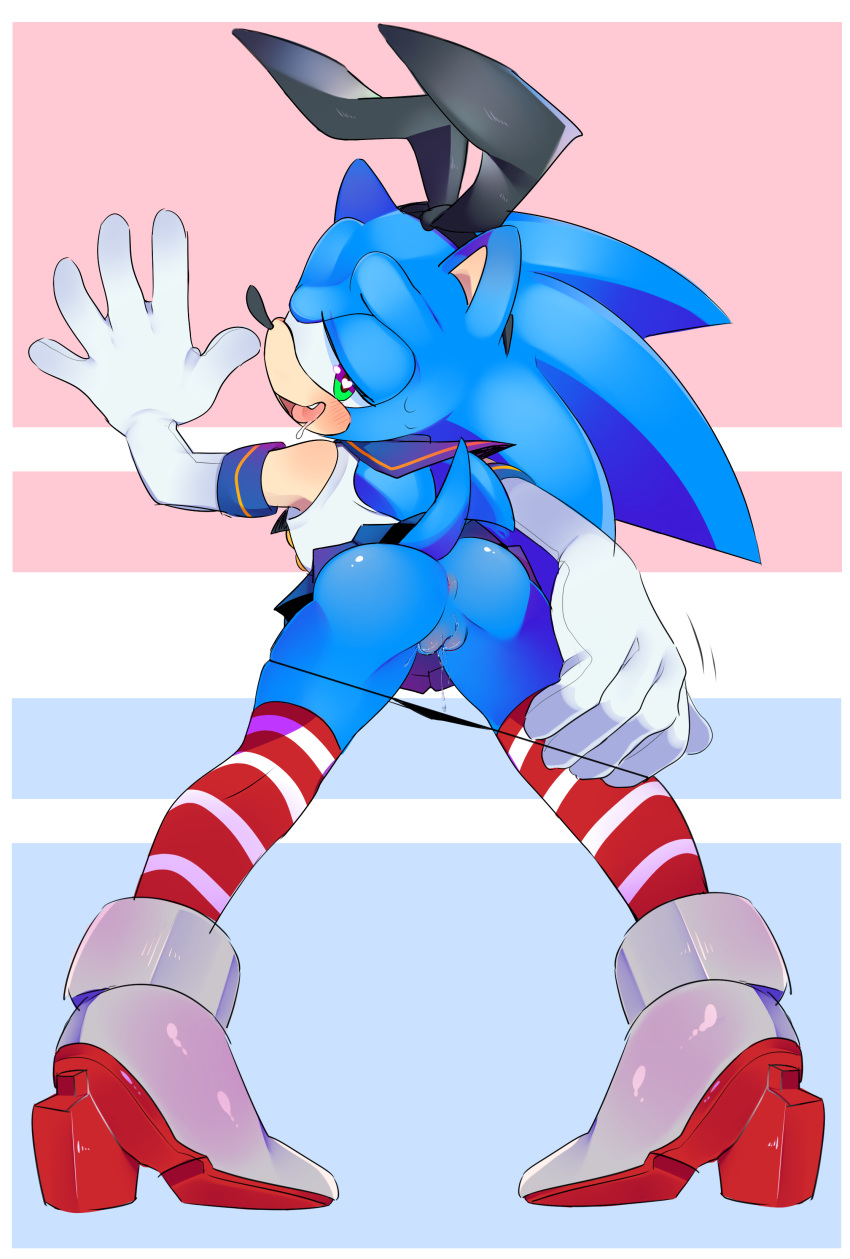 andromorph anthro ass asshole begging begging_for_sex behind bunny_costume cosplaying cuntboy cute cute_male drooling feminine_male furry gloves heart-shaped_pupils horny humanoid intersex panties panties_down panty_pull pussy pussy_juice sega shimakaze_(kantai_collection)_(cosplay) sonic_(series) sonic_the_hedgehog sonic_the_hedgehog_(series) stockings striped_legwear teasing thighhighs