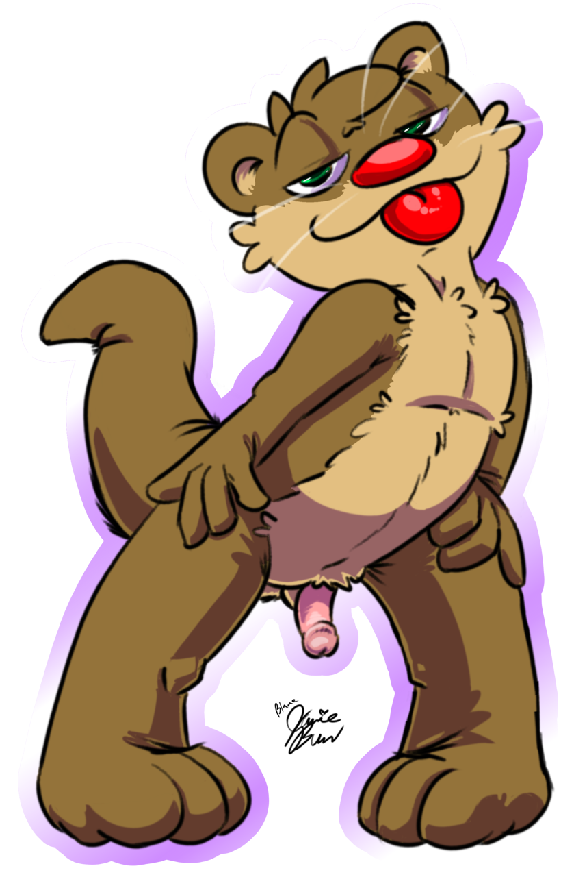 anthro blep ev1lp1nk1 genitals hi_res jamie_bun_(artist) male mammal mustelid otter penis solo tail tongue tongue_out whiskers