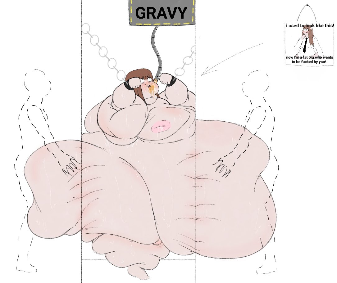 1girls ass belly_fuck fat_rolls force_feeding gabbadraws gravy huge_ass massive_belly mizuki_(gabbadraws) morbidly_obese morbidly_obese_female naked overweight overweight_female slob sweat sweaty_body weight_gain