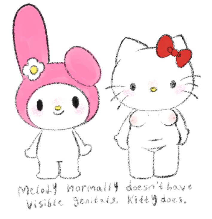 anthro breasts domestic_cat duo featureless_breasts featureless_chest featureless_crotch felid feline felis female flat_chested hello_kitty hello_kitty_(character) hello_kitty_(series) kitty_white kittystarr lagomorph mammal my_melody nude onegai_my_melody sanrio slightly_chubby