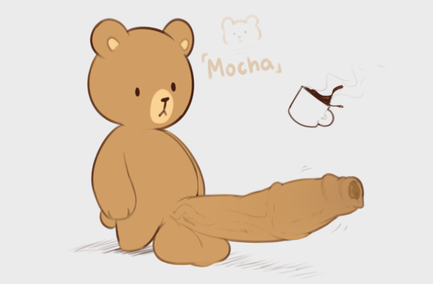 balls bear beverage big_penis blank_expression chibi coffee erection genitals huge_cock hyper hyper_genitalia hyper_penis male mammal milkmochabear mocha_(milkmochabear) penis solo solo_male tacogatooooo text vein veiny_penis