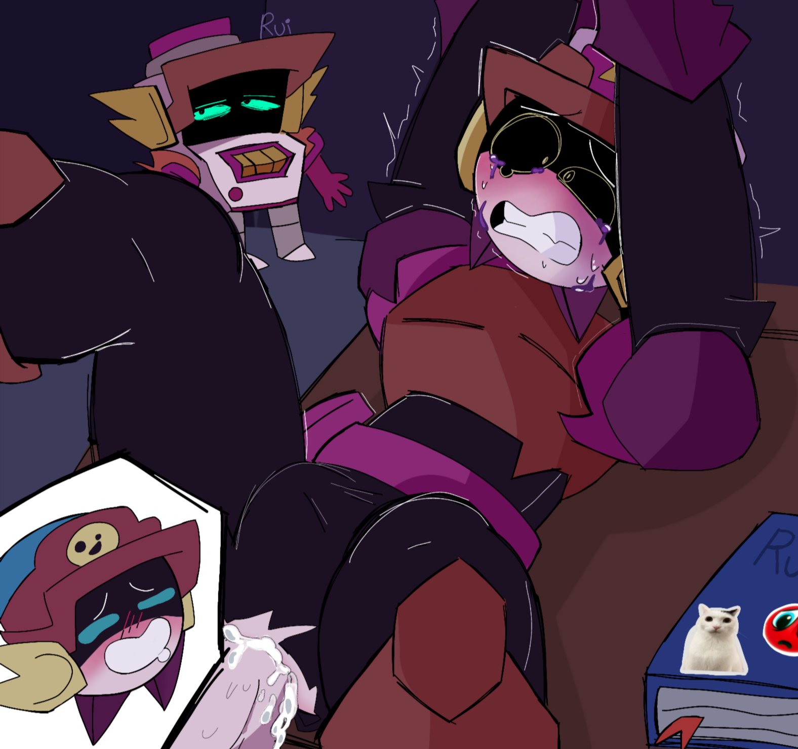 2boys, ass, brawl stars, bulge, bulge through clothing, cum, cum in ass, gay, incest, larry (brawl stars), lawrie (brawl stars), male, ripped clothing, robot