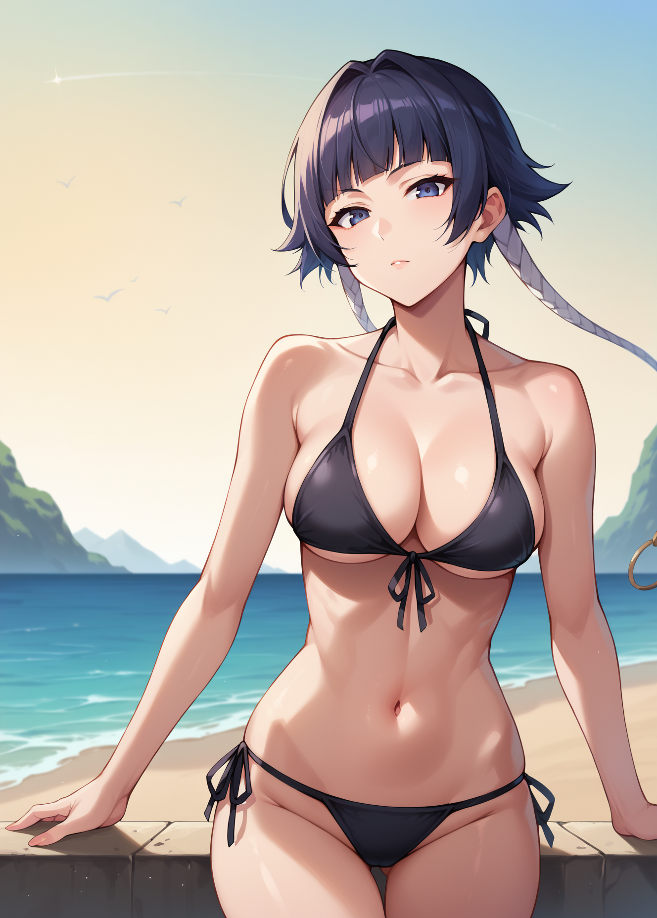 ai generated, black hair, bleach, female, kawaii waifus, patreon, preview, soifon, sui-feng, swimsuit