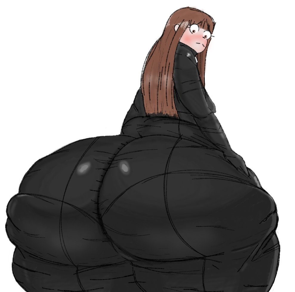 1girls ass back_view bottom_heavy brown_hair female gabbadraws huge_ass leather mizuki_(gabbadraws) original_character panty_lines skin_tight thick_thighs thighs