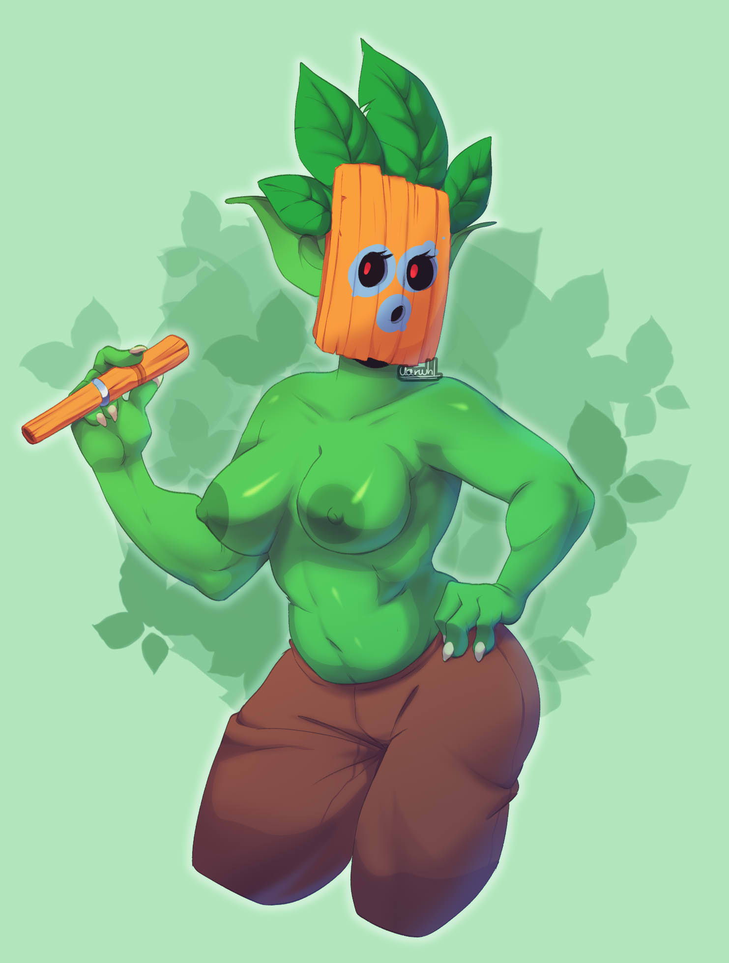 big breasts, breasts, clash (series), clash royale, dart goblin (clash royale), female, female only, goblin, goblin female, mask, masked, masked female, pants, rule 63, shiny, shiny skin, solo, solo female, topless, topless female
