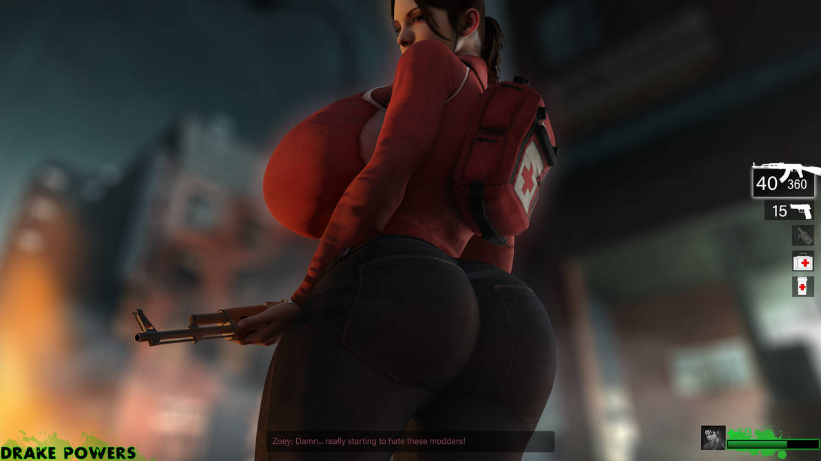 1girls 3d 3d_(artwork) artist_name ass backpack bag behind_view big_ass big_breasts big_butt blender blender_(software) breasts brown_hair butt clothing curvaceous curvy curvy_body curvy_female curvy_figure dialogue drakepowers english_text female female_focus female_only firearm first_aid_kit gameplay_mechanics gun hourglass_figure huge_ass huge_breasts huge_butt human left_4_dead left_4_dead_2 looking_at_viewer looking_back pale_skin public rifle self_aware standing subtitled tan_body tan_skin thick_thighs valve voluptuous watermark weapon wide_hips zoey_(left_4_dead)