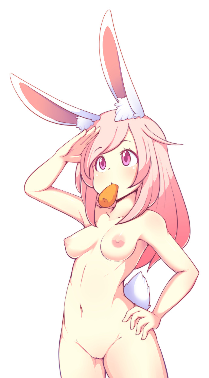 breasts bunny_ears bunny_tail carrot female fiz fizintine long_hair original original_character pussy sucking white_background