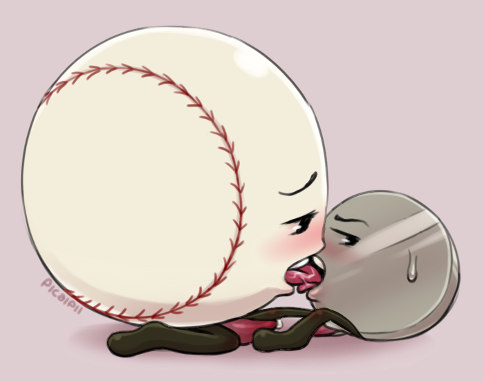 baseball_(ii) blush erection gay inanimate_insanity kissing metal nickel_(ii) object_shows penis picaipii precum simple_background sweat