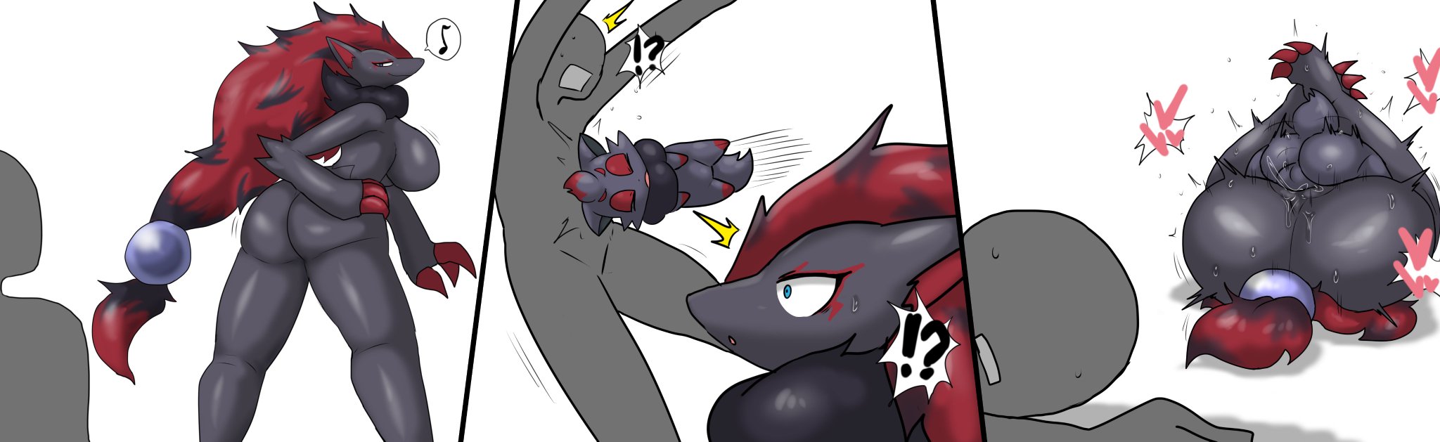 anthro, anthro on anthro, ass, big ass, big breasts, breasts, enigi09, exclamation point, female, incest, mating press, musical note, nintendo, pokémon (species), pokemon, pokemon (species), pokemon bw, pokemon focus, sex, size difference, small dom big sub, tagme, two-tone hair, zoroark, zorua