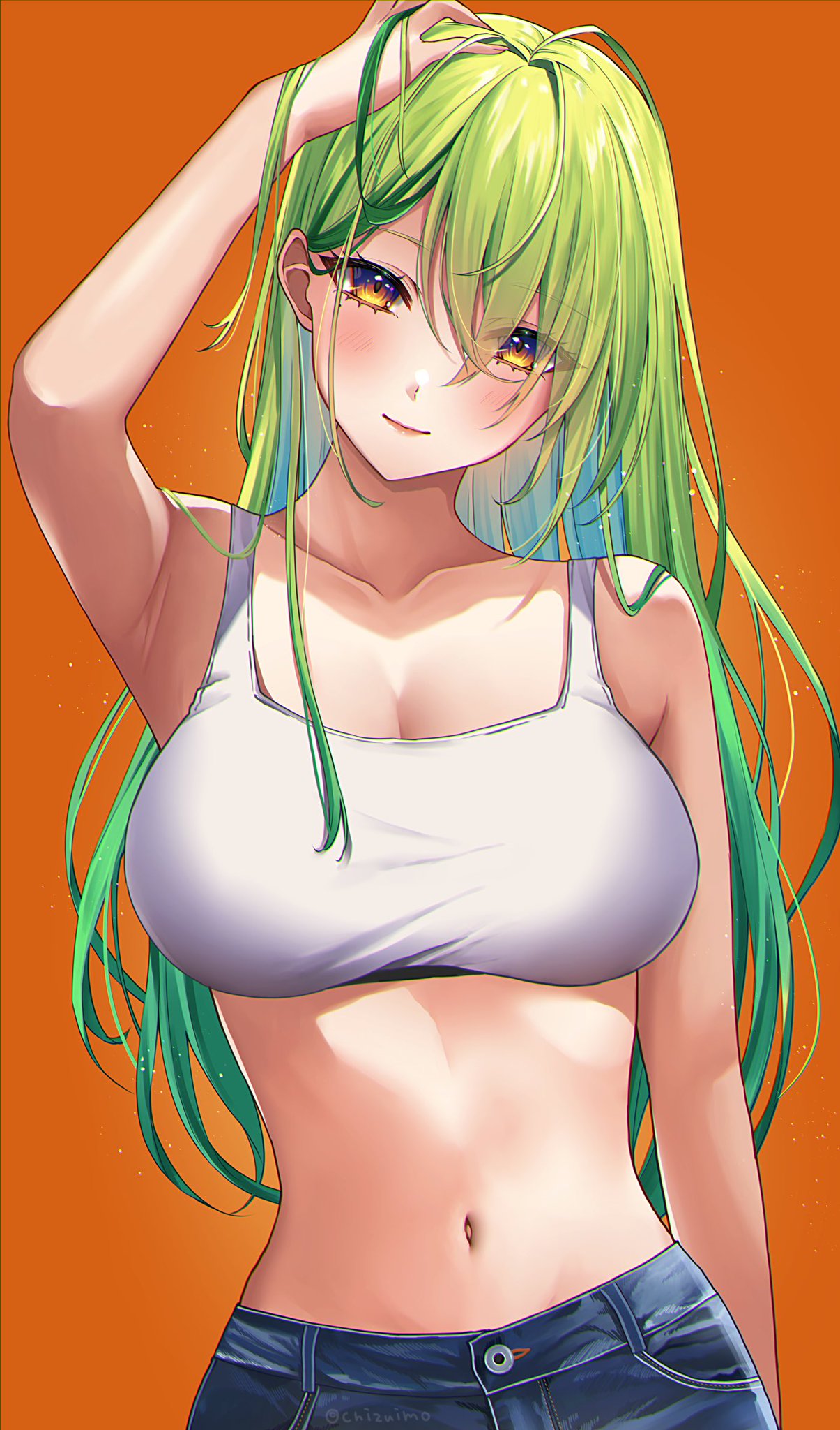 ceres fauna, chizuimo, female, green, hair, hololive, hololive english, hololive english -council-, hololive english -promise-, large breasts, sosuke (yrmon), sports bra, tagme, virtual youtuber, white bra
