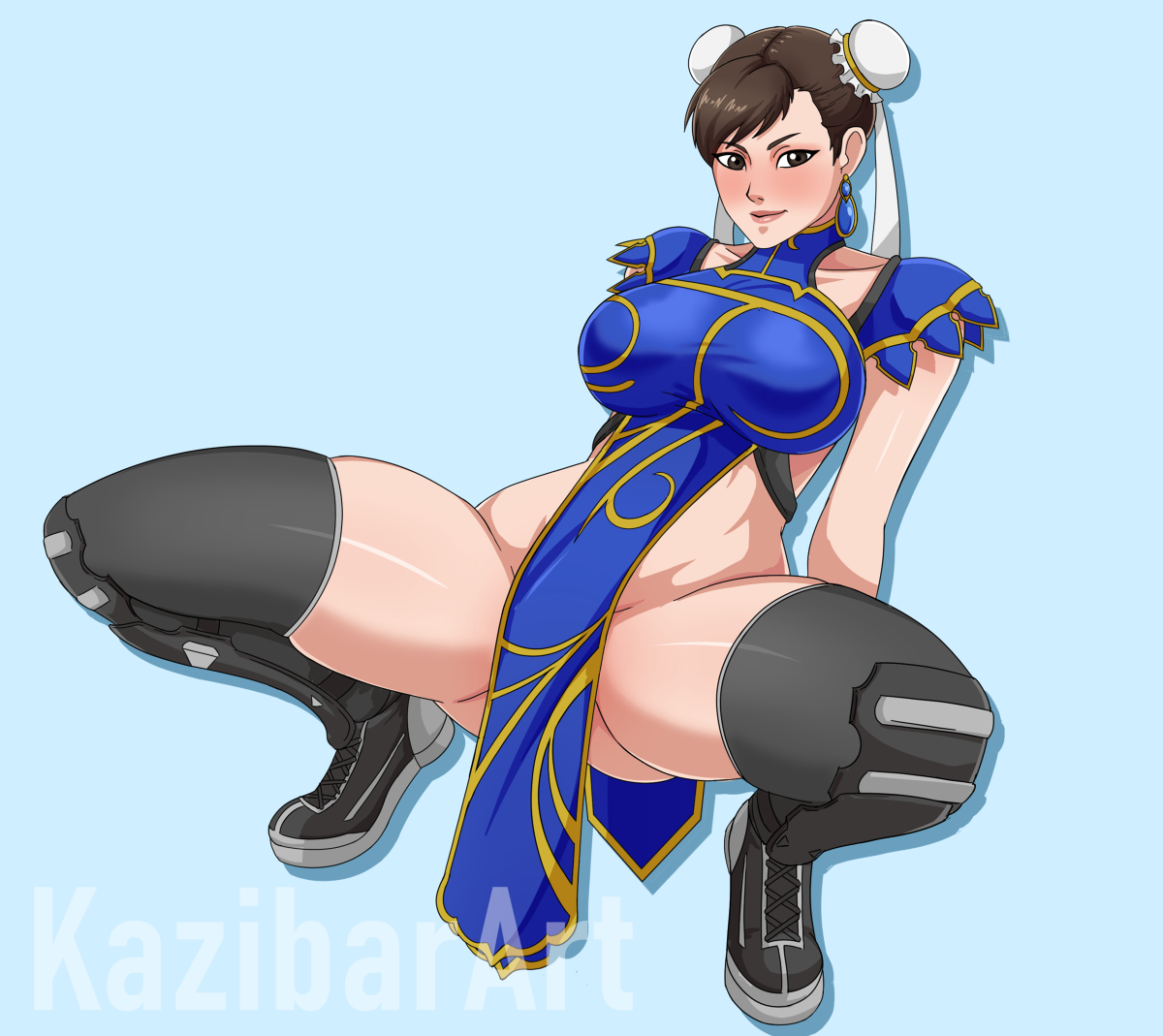 alternate costume, black hair, capcom, chun-li, female, kazibar, official alternate costume, squatting, street fighter, street fighter v