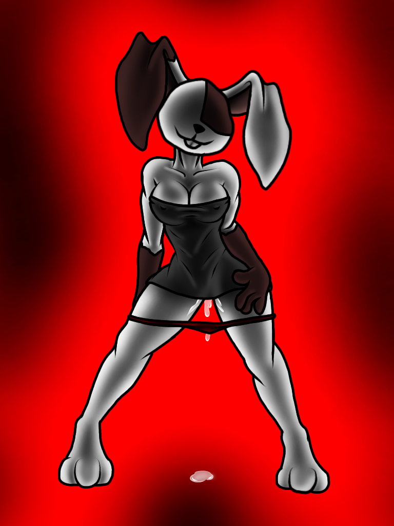 4n0nym0u5 big_breasts black_dress bodily_fluids bodily_fluids_from_pussy breasts bunnygirl clothed excited excited_for_sex female female_only five_nights_at_freddy's five_nights_at_freddy's:_security_breach furry furry_only hand_behind_ass hand_on_leg hand_on_thigh horny horny_female partially_clothed pussy_juice pussy_juice_drip pussy_juice_dripping rabbit red_background red_panties shaded simple_background simple_shading smile smiling smiling_at_viewer thick_thighs vanny_(fnaf) wet wet_pussy white_body white_fur white_skin